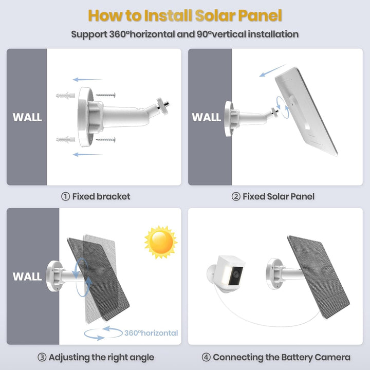 2Pcs Solarpanel für Akku Überwachungskamera Aussen，6W Kamerafür für Ring Kamera mit batteriebetriebe