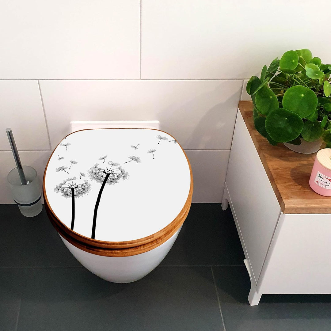banjado® Design WC Sitz Bambus Absenkautomatik mit Motiv Pusteblume 2 / Toilettendeckel mit Absenkau