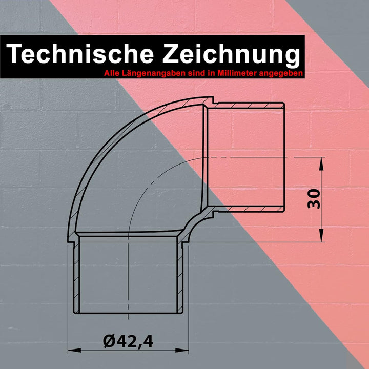 PRIOstahl Rundbogen Rohrbogen Bogen Rohrverbinder Steckfitting Verbinder Rund - 4 Stück Ø 42,4 mm fü