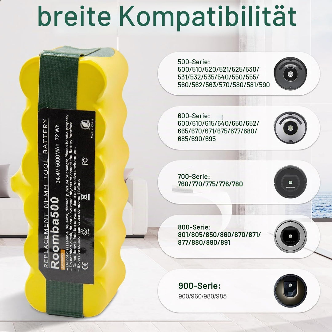 5000mAh NI-MH Ersatzakku Akku für iRobot Roomba 500 600 700 800 Serie 510 520 530 540 550 570 580 61