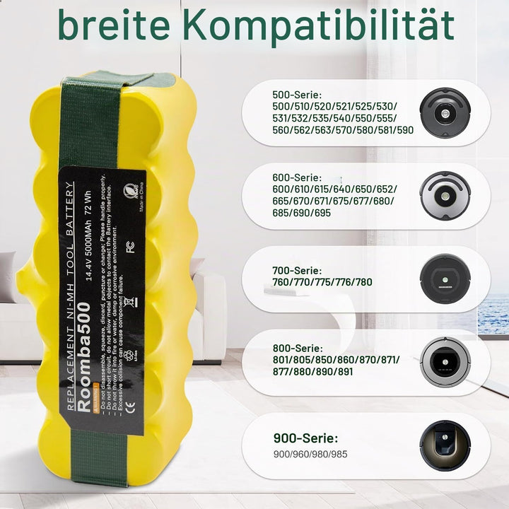 5000mAh NI-MH Ersatzakku Akku für iRobot Roomba 500 600 700 800 Serie 510 520 530 540 550 570 580 61