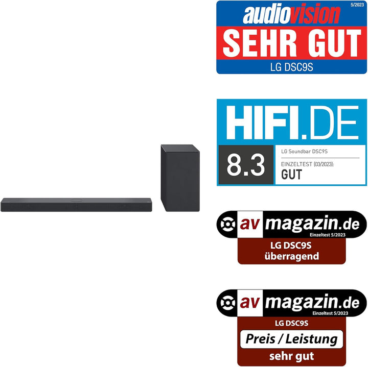 LG DSC9S 3.1.3 Soundbar (400W) mit kabellosem Subwoofer (Dolby Atmos, HDMI, Bluetooth), Schwarz [Mod