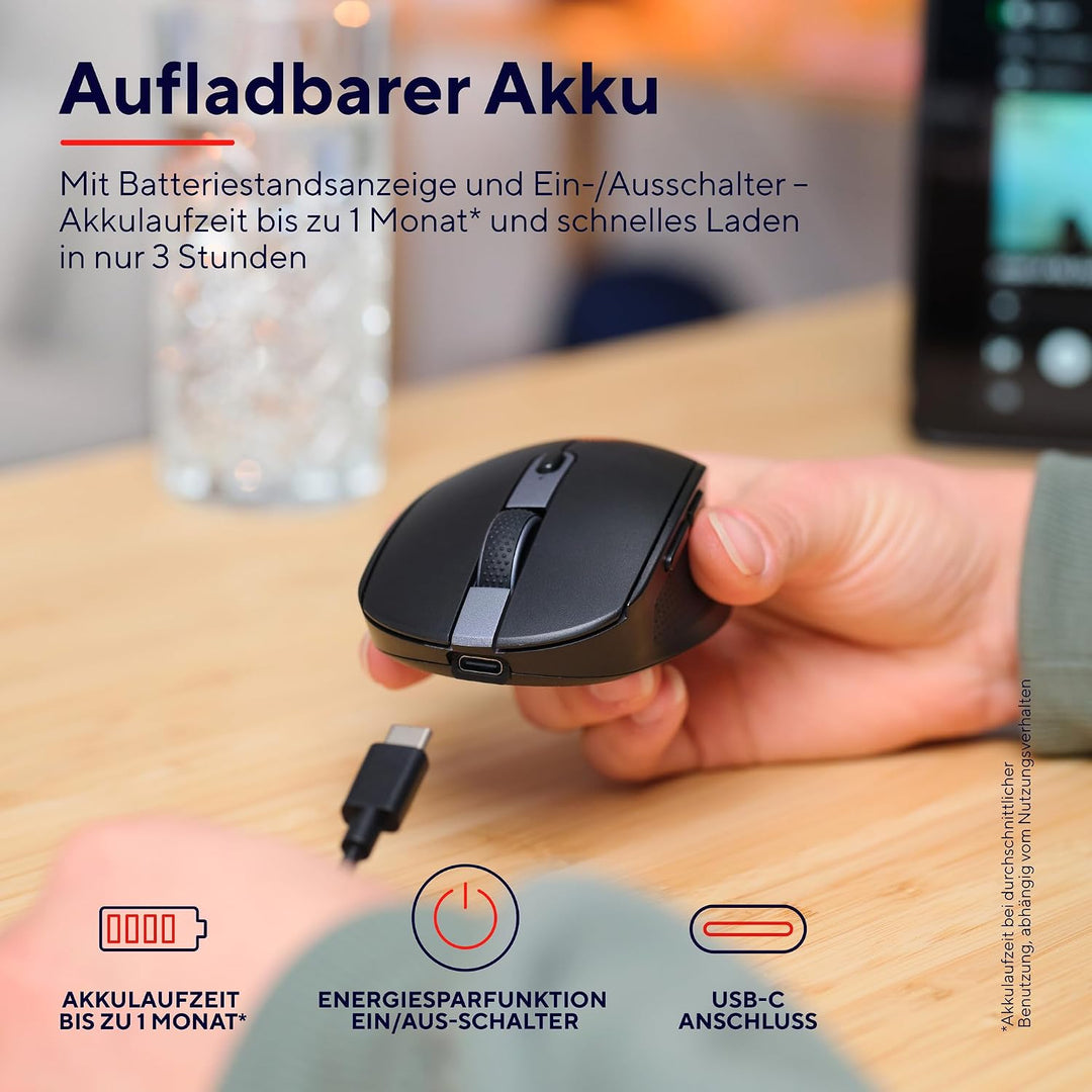 Trust Ozaa Leise Kabellose Maus Bluetooth + 2.4GHz, Schwarz | Kompakte Mehrgeräte Funkmaus, 60% Recy