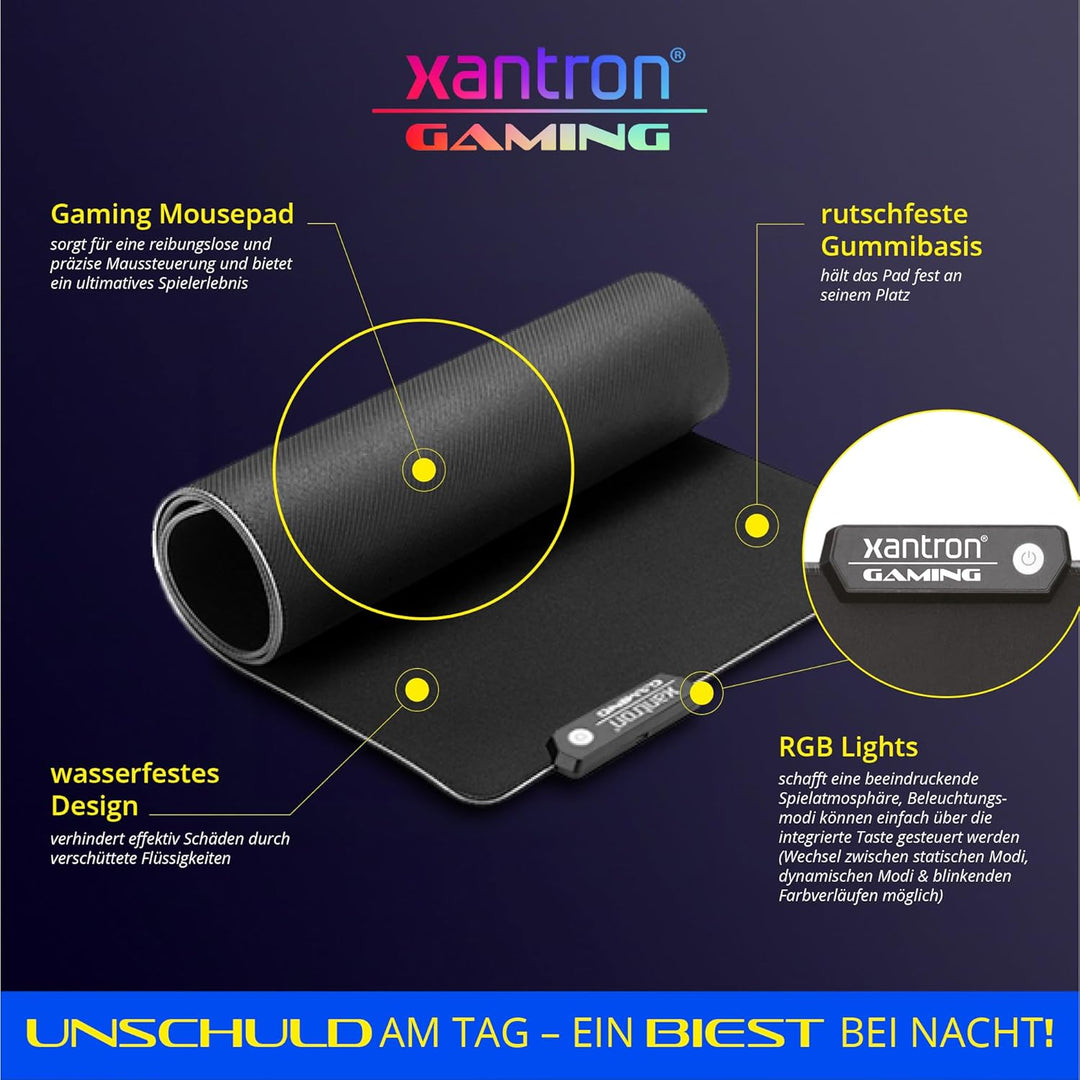 Xantron® Grosses Gaming Mauspad RGB 800x300 XXL mit perfektem Glide [rutschfest, Wasserabweisend] Mo
