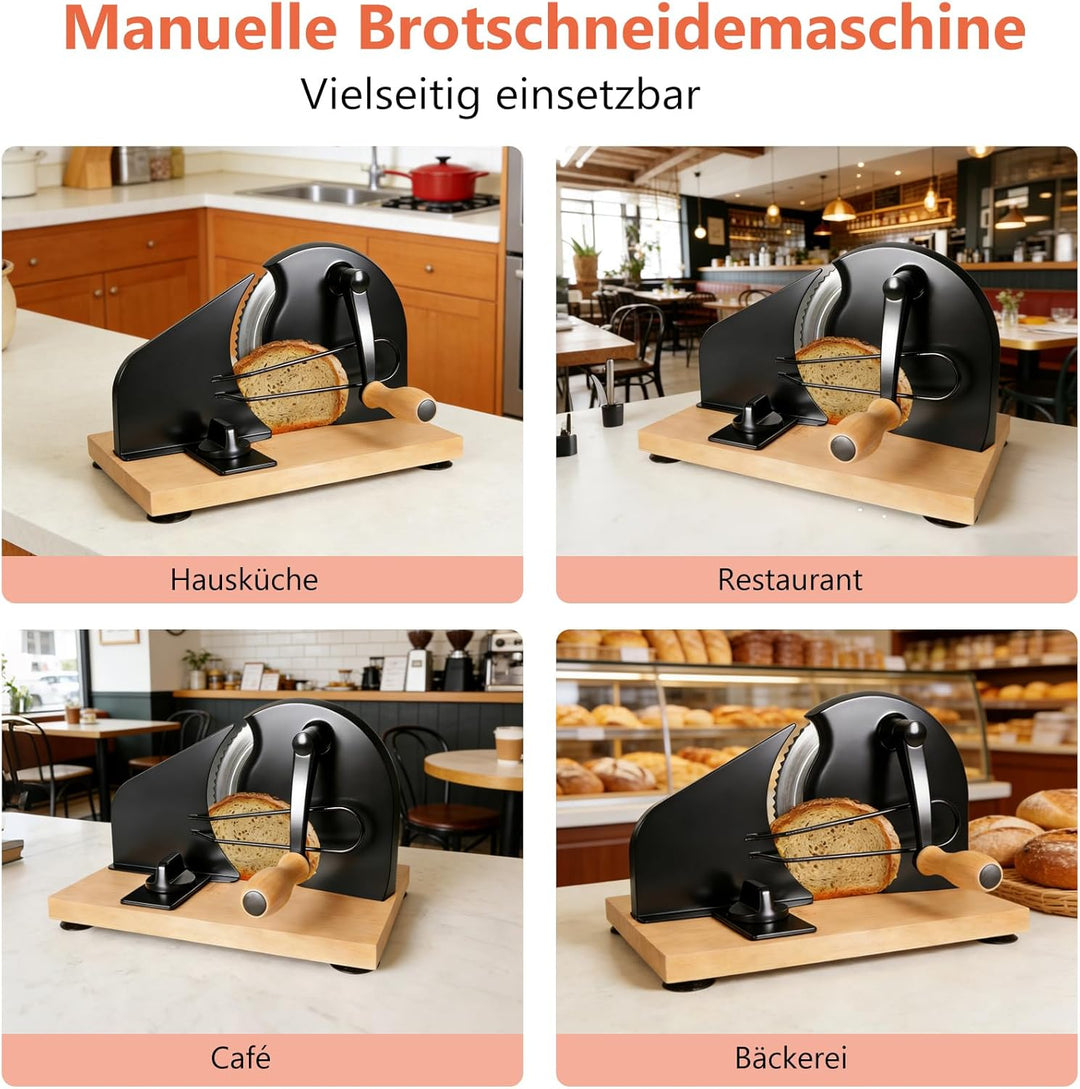Manuelle Brotschneidemaschine mit Handkurbel | Scheibendicke stufenlos wählbar 1–20 mm | Edelstahlkl