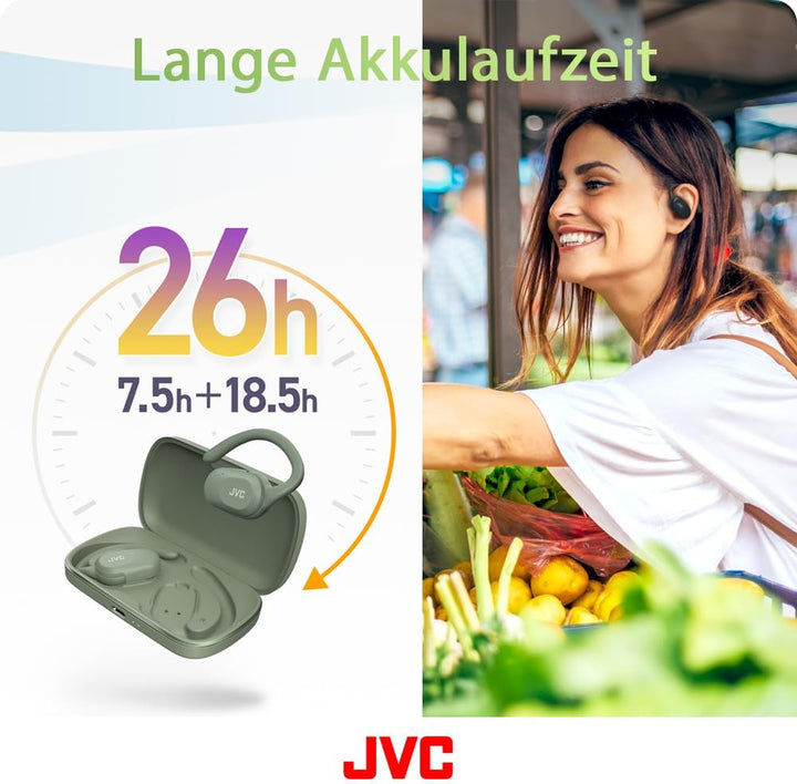 JVC Nearphones HA-NP40T-G, True Wireless Ohrhörer, Open Ear Design, Verstellbarer Ohrbügel, 16 mm Tr