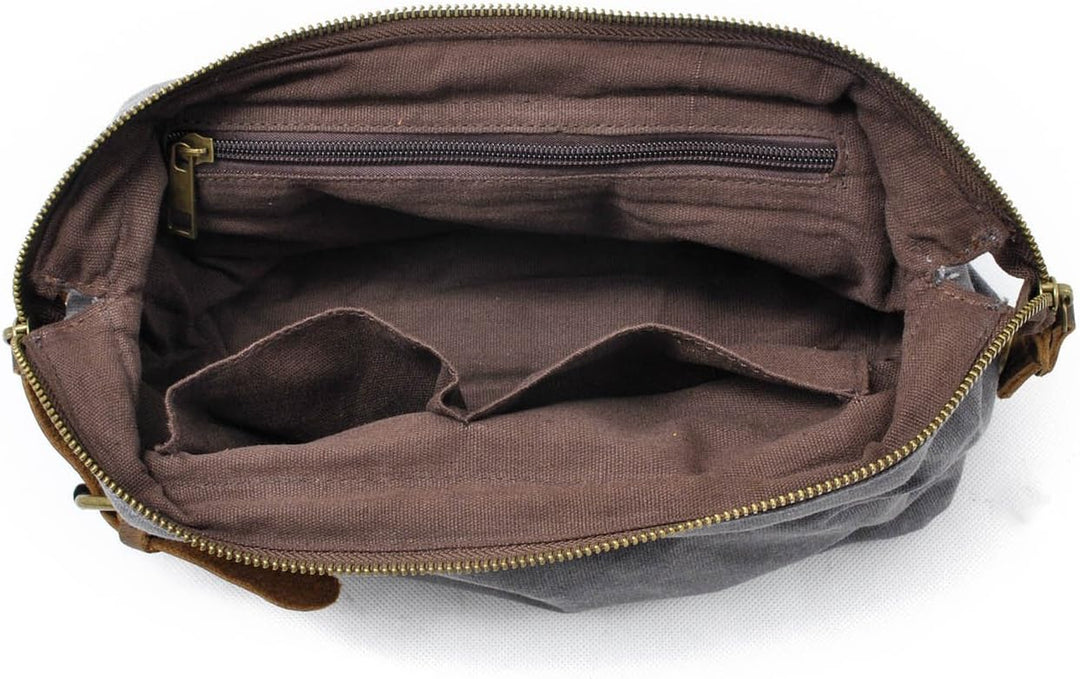 Neuleben Kulturtasche Wasserdicht Vintage Canvas Leder Damen Herren Kosmetiktasche Kulturbeutel für