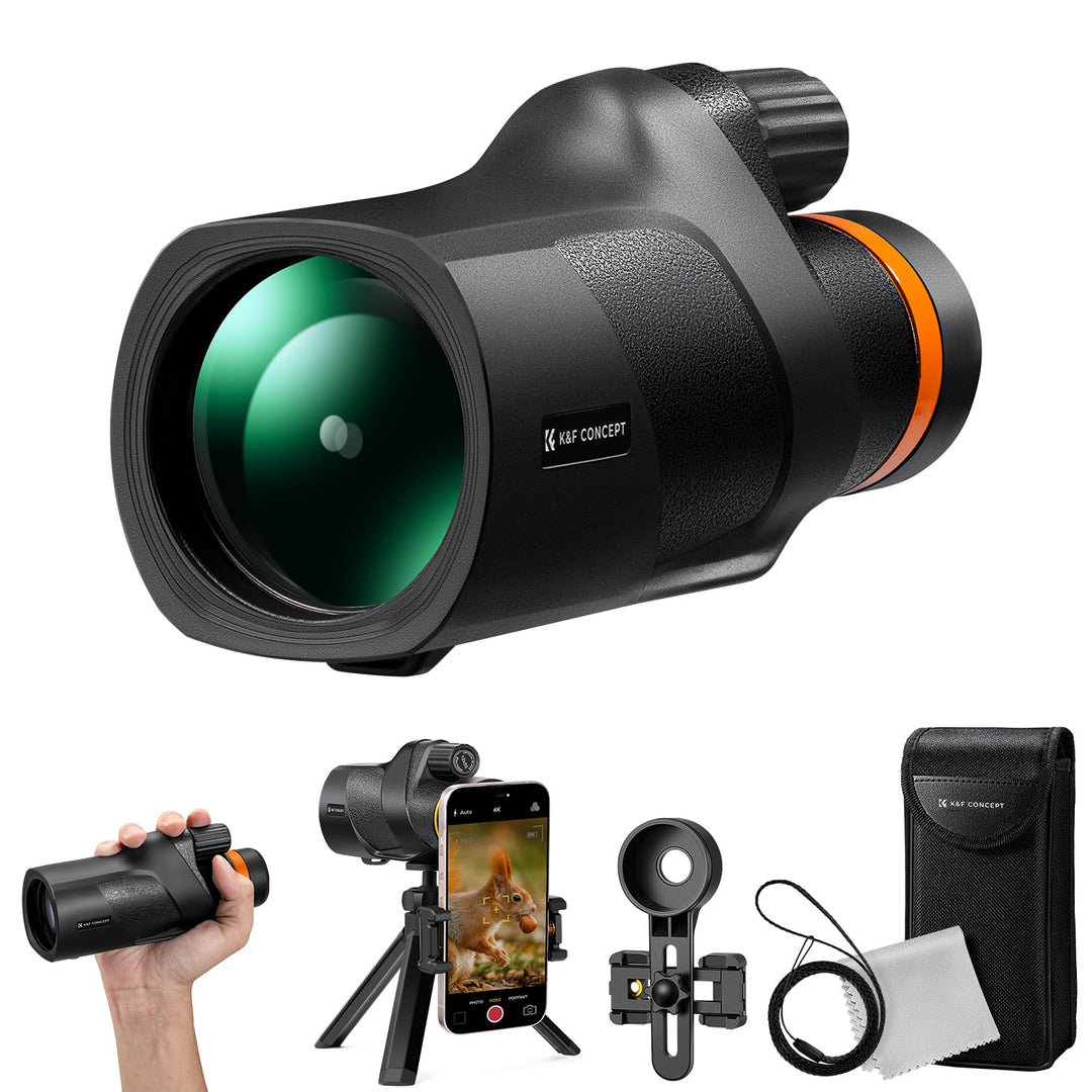 K&F Concept 12x50 HD Monokular Teleskop Handy Fernrohr mit Arca-Schnittstelle mit Telefonclip und St