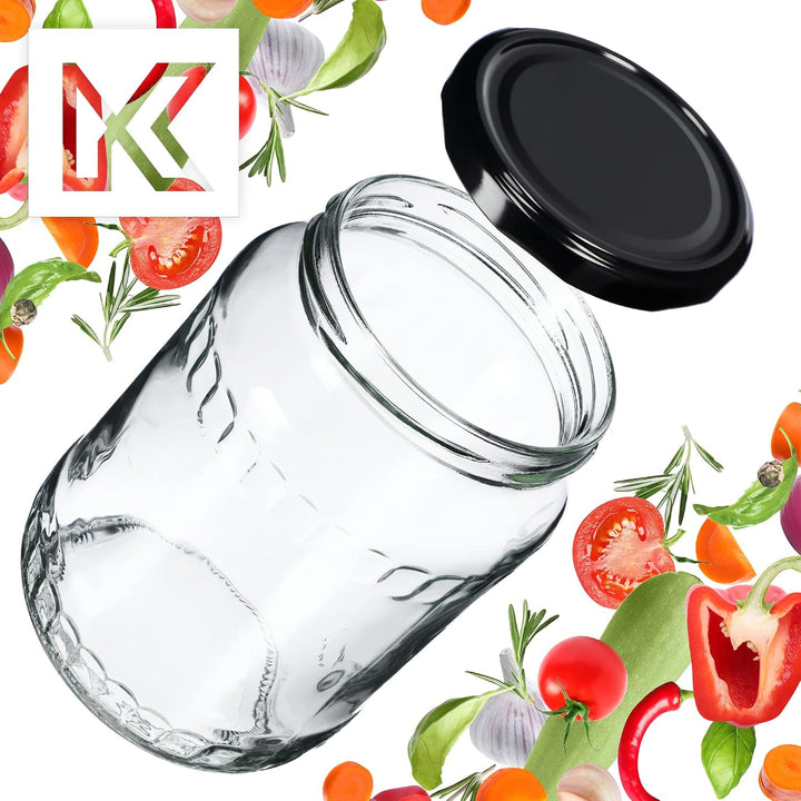 KADAX 24er Set Einmachgläser 720ml TO82 Schwarz, Grosse Sturzgläser mit Schraubdeckel, Einkochgläser