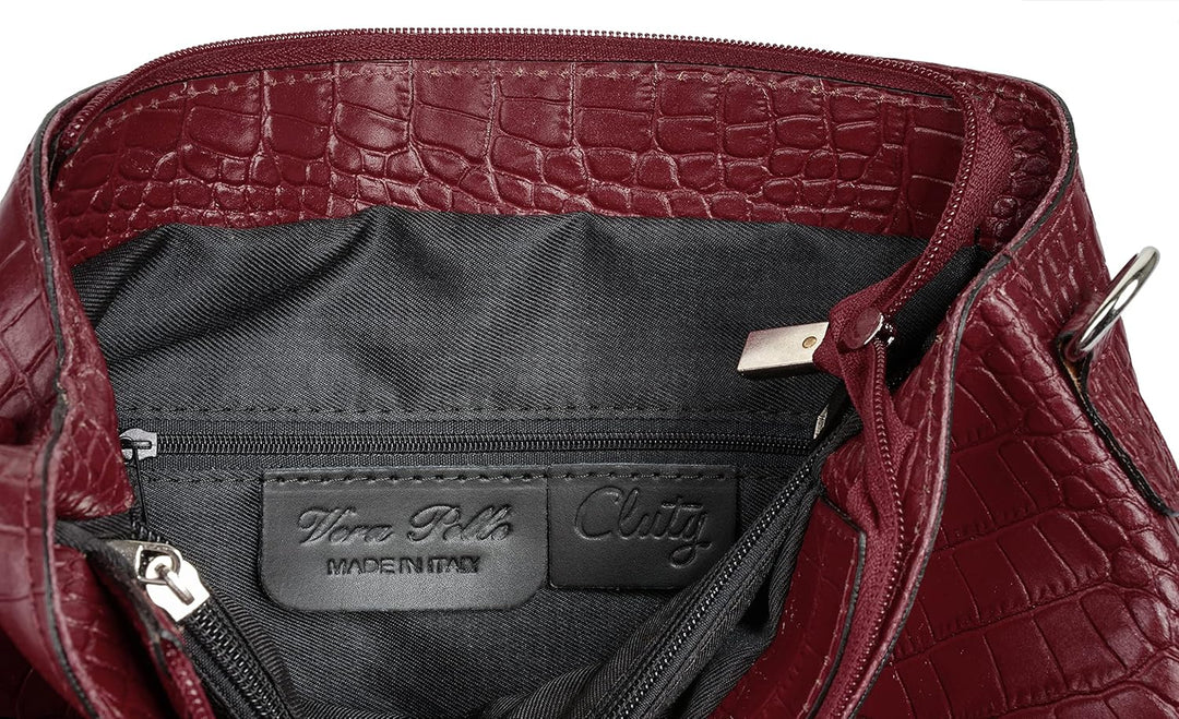 Umhängetasche Echt Leder Damen Made in Italy, Kroko-Optik Handtasche, Damen Schultertasche, elegante