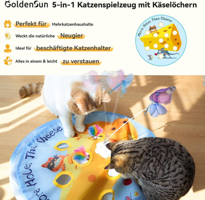 GoldenSun Katzenspielzeug, 5-in-1 Interaktives Katzenspielzeug für Wohnungskatzen, Automatisches Klo