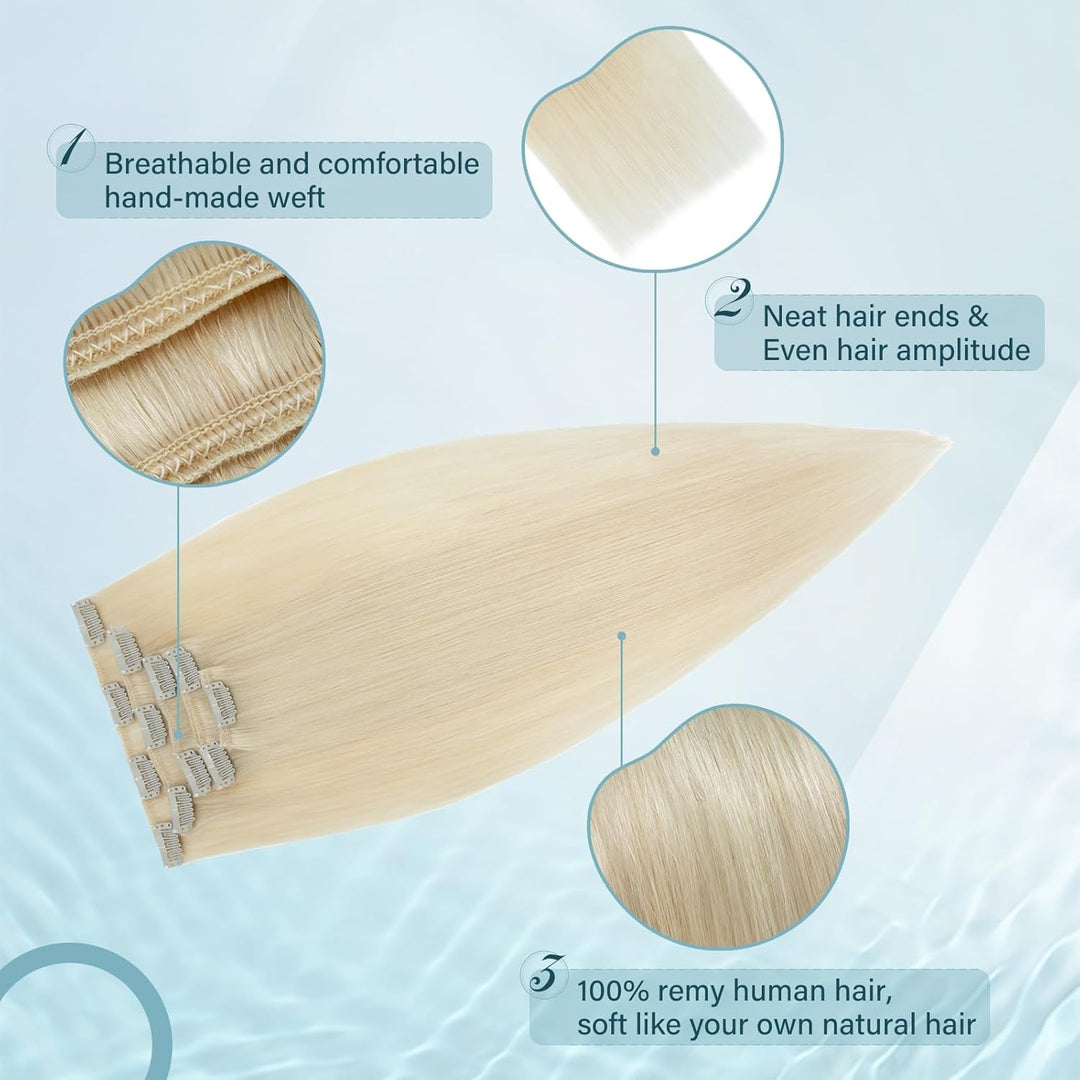 Elailite Clip in Extensions Echthaar, 5 Pcs Remy Haarverlängerung mit 12 Clips, 55cm-75g Glattes Haa