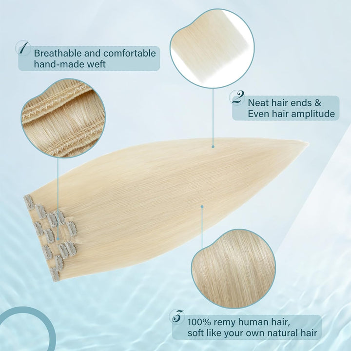 Elailite Clip in Extensions Echthaar, 5 Pcs Remy Haarverlängerung mit 12 Clips, 55cm-75g Glattes Haa