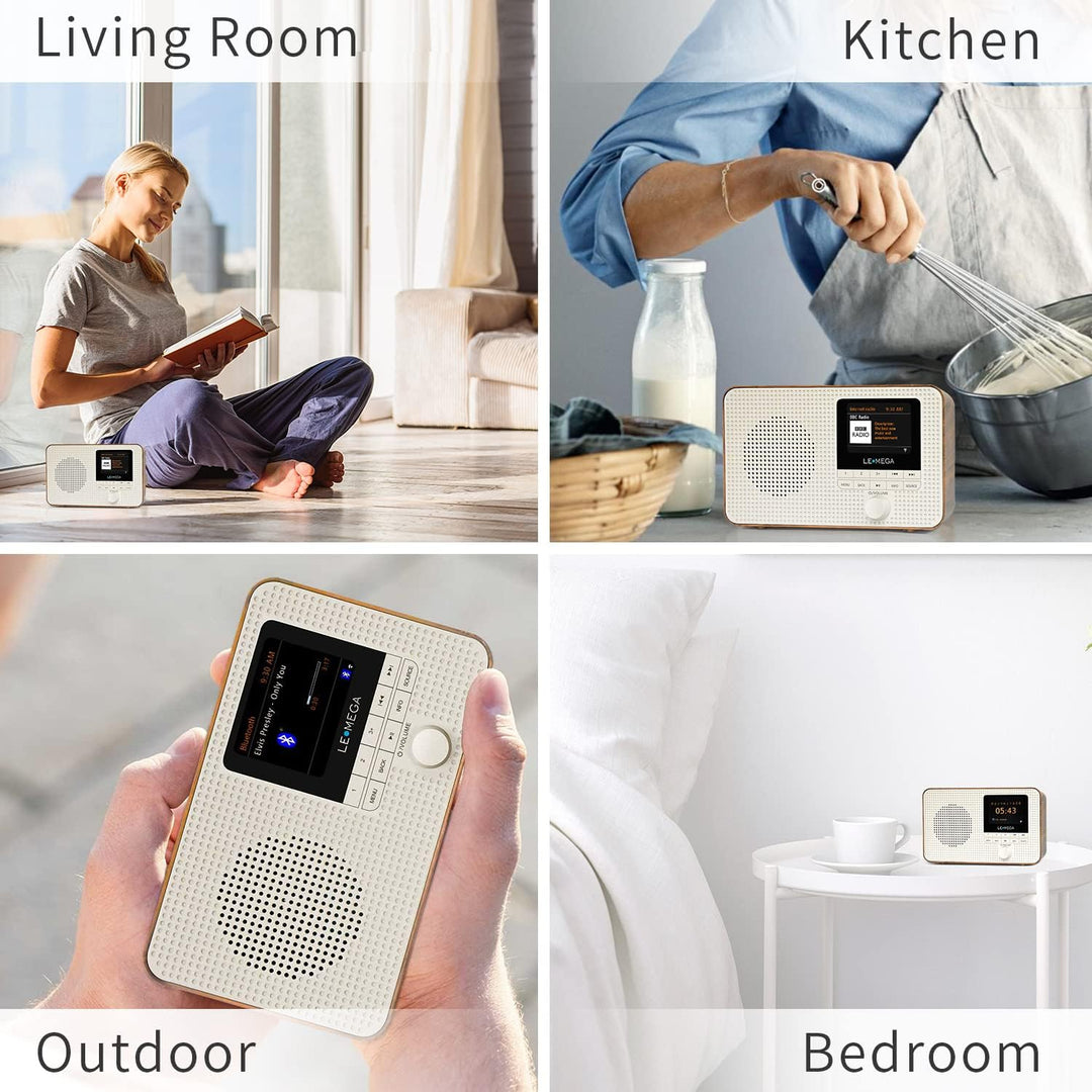 LEMEGA IR1 Tragbares WiFi Internetradio,DAB/DAB+/FM Digitalradio,Bluetooth,Doppelwecker,Schlaf-Snooz