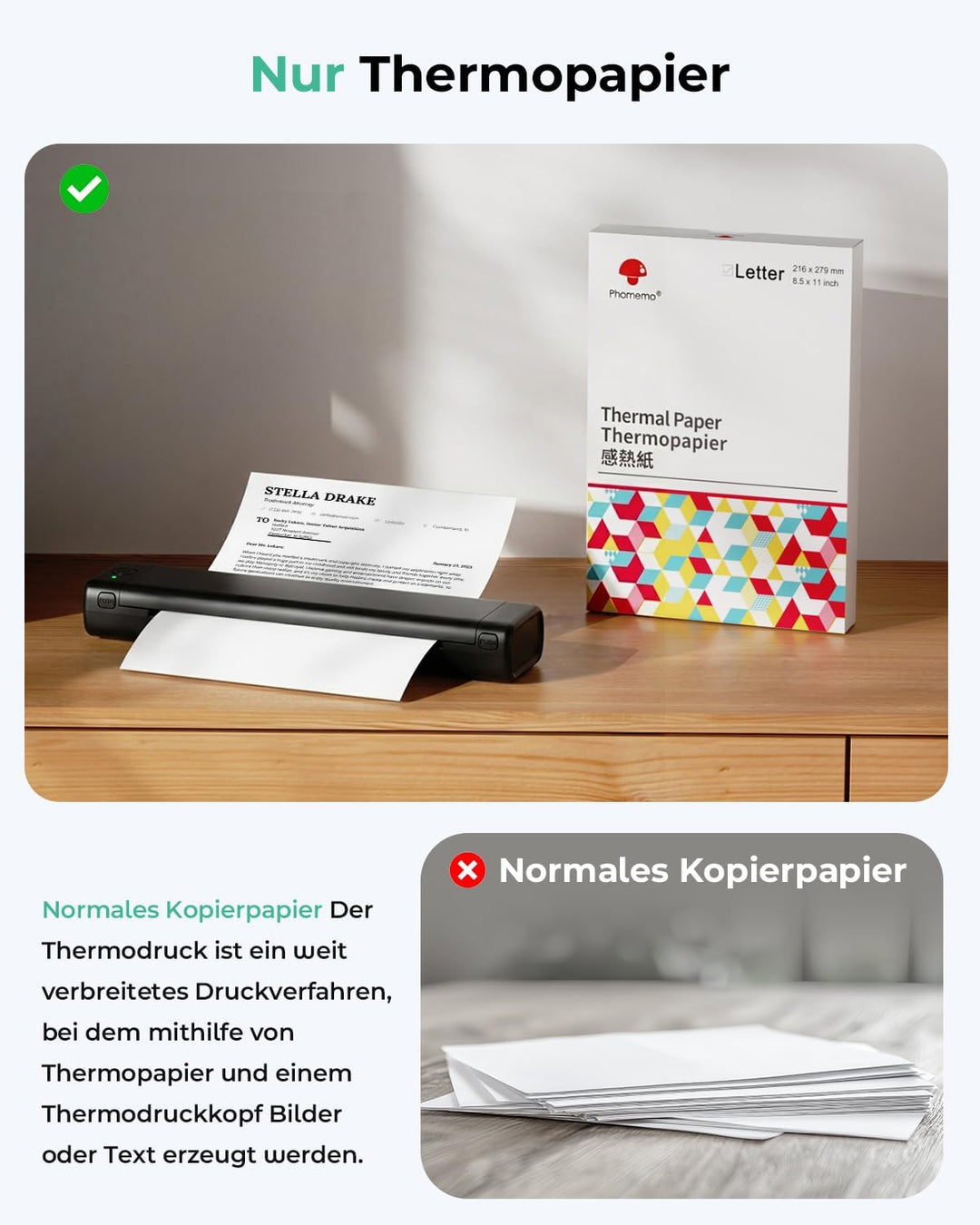 Phomemo M08F Mobiler Drucker A4 für Unterwegs Thermodrucker - Tragbarer Bluetooth Drucker für Den He