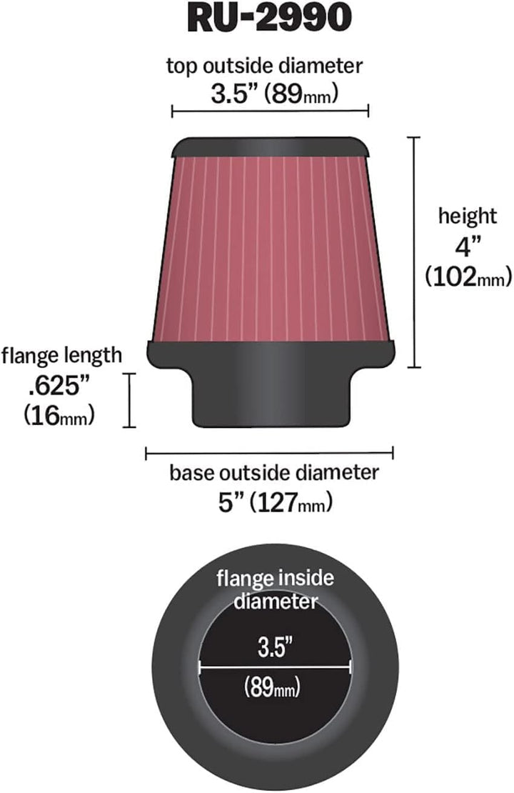 K&N RU-2990 KFZ und Motorrad Gummi Universalluftfilter Rot