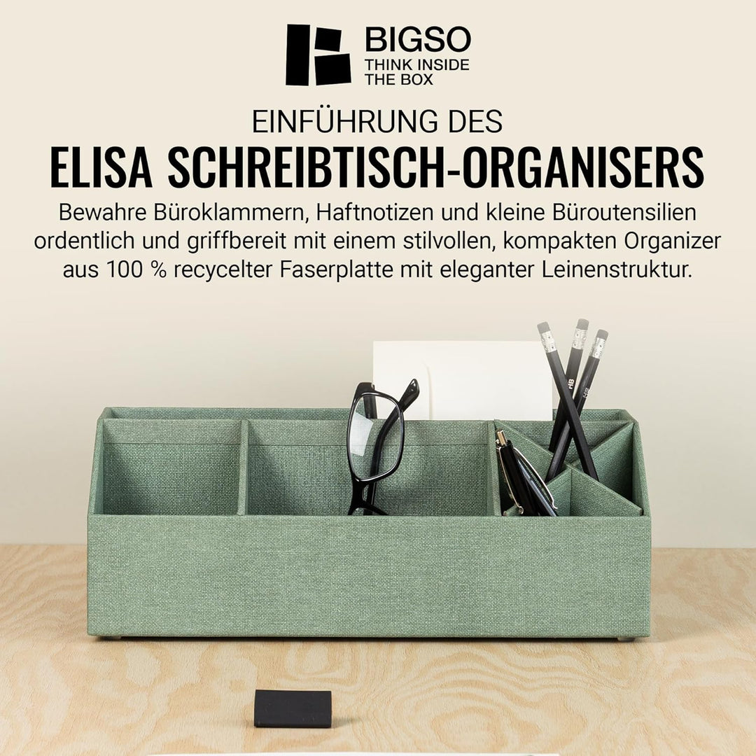 BIGSO ELISA Schreibtisch Organizer – Aufbewahrungsbox mit 4 Fächern – Schreibtischablage für Zettel,