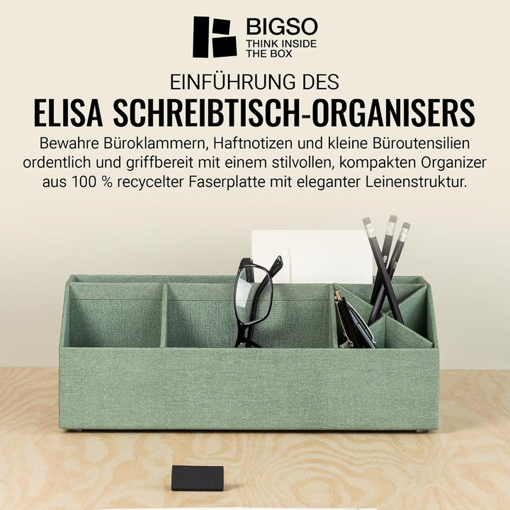 BIGSO ELISA Schreibtisch Organizer – Aufbewahrungsbox mit 4 Fächern – Schreibtischablage für Zettel,
