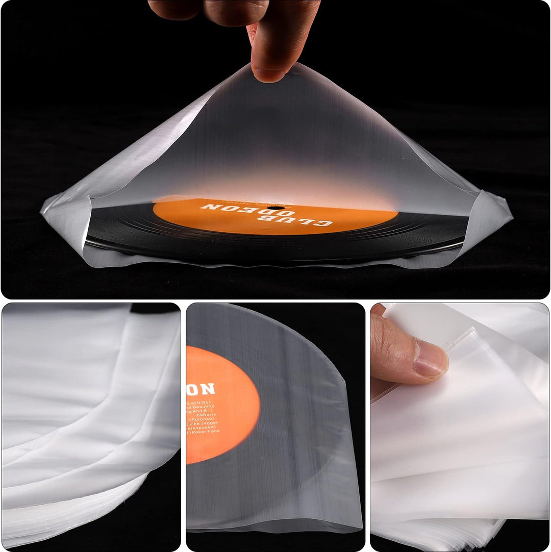 Facmogu 100 Stück 7 Zoll runde Boden Vinyl-Schallplattenhüllen, U-förmige Schallplattenhüllen für 45