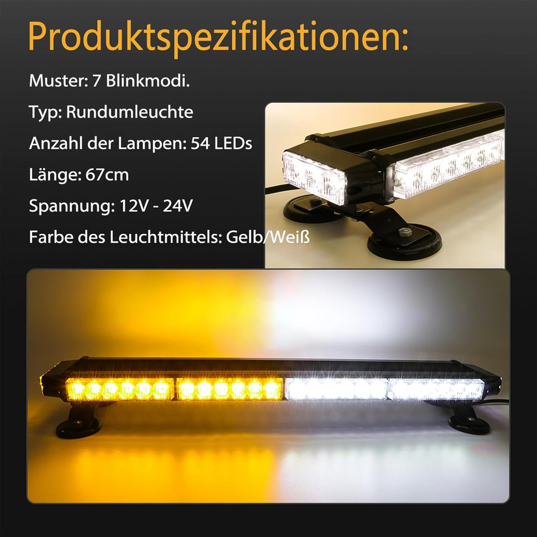 26,5" 54 LED Stroboskop-Lichtleiste, doppelseitig blinkend, hohe Intensität, Kfz-Warnung, Notfall, S