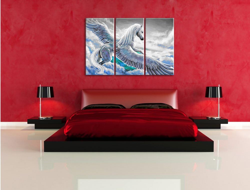 Pixxprint Pegasus fliegt über den Wolken B&W Detail 3-Teiler Leinwandbild 120x80 Bild auf Leinwand