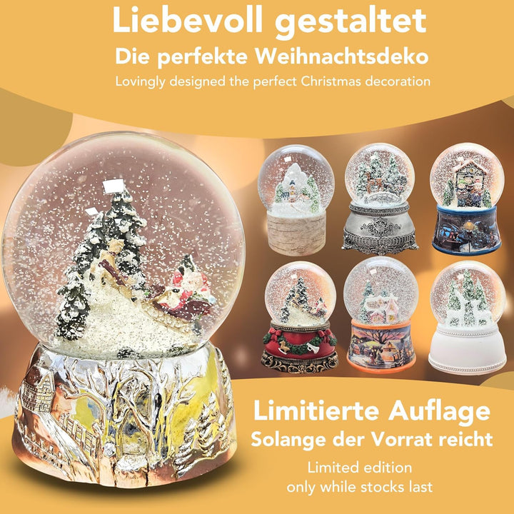 Schneekugel Weihnachtsmann rot Geschenkeliste auf Sockel nostalgische Schneelandschaft Weihnachten W