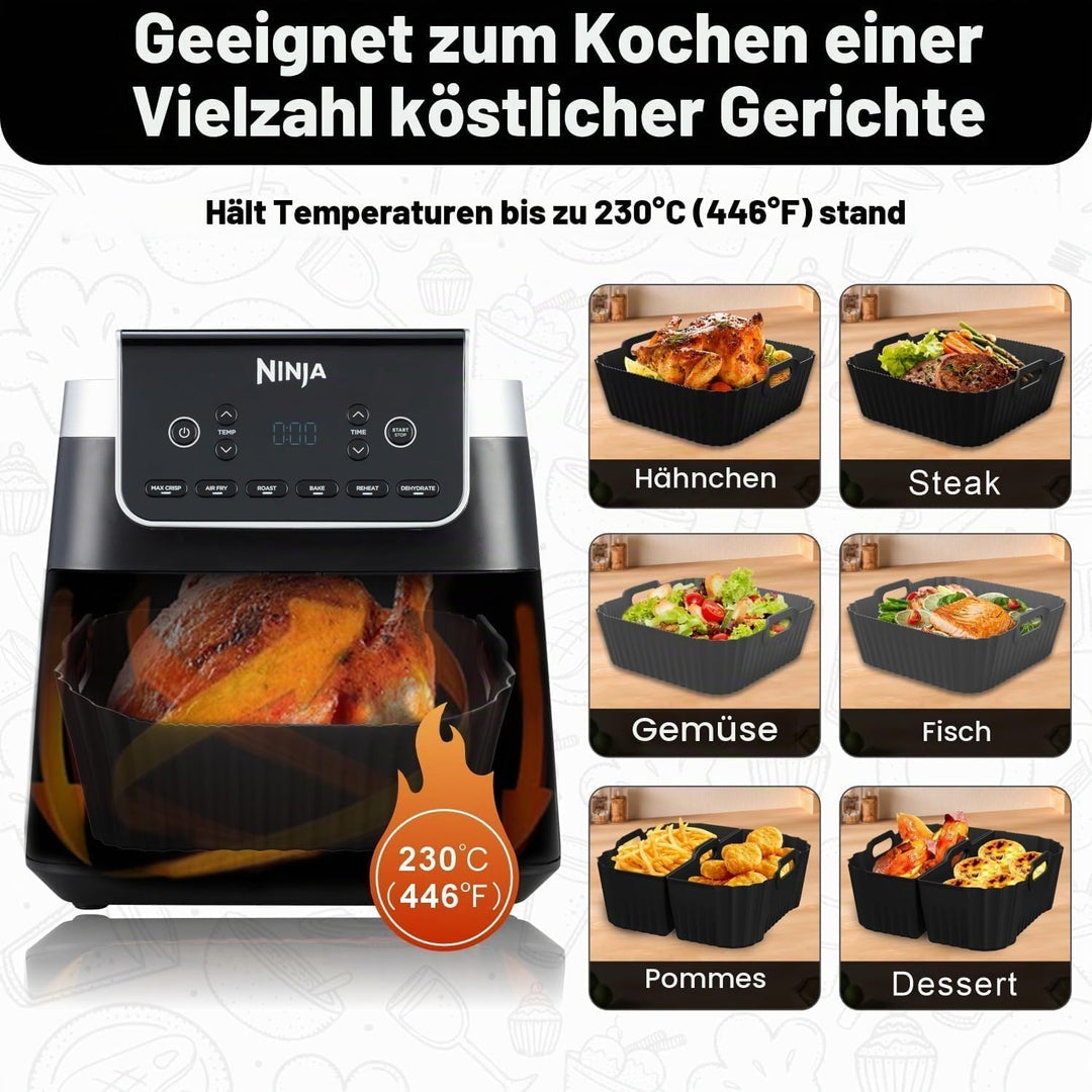 4 Stück Airfryer Silikonform für Heissluftfritteuse, Air Fryer Zubehör Wiederverwendba Silikon Einsa