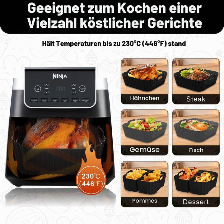 4 Stück Airfryer Silikonform für Heissluftfritteuse, Air Fryer Zubehör Wiederverwendba Silikon Einsa