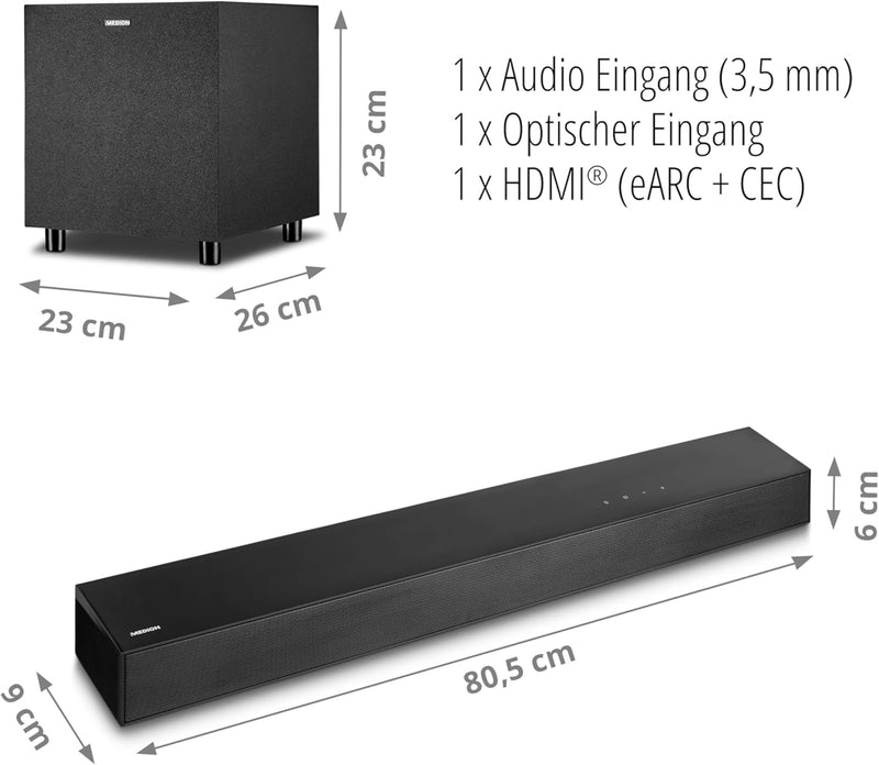 MEDION S61022 3.1 Dolby Atmos Soundbar mit kabellosen Subwoofer (für TV Geräte, Bluetooth 5.3, HDMI