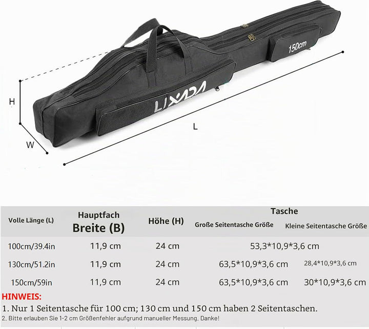Lixada Tragbare Angeltasche Faltbare Angeltasche für Angelrute im Freien, 100 cm/130 cm/150 cm Schwa