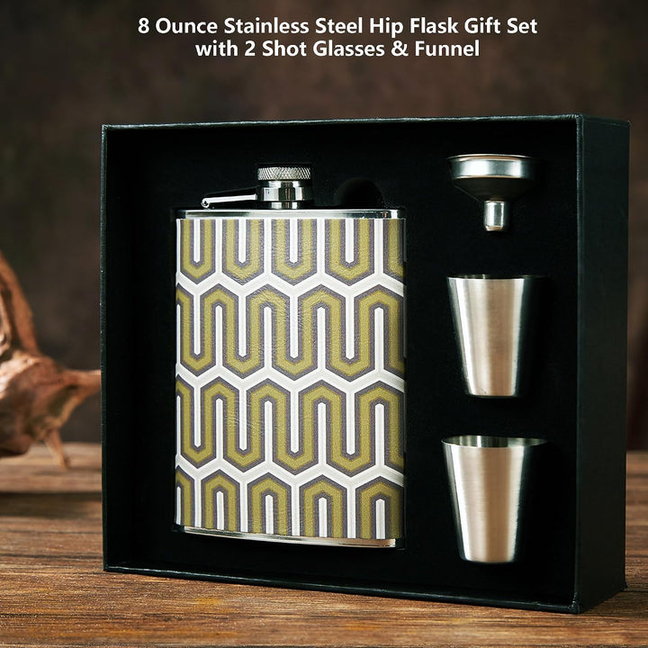 Luxuriöses 237 ml Edelstahl-Flachmann-Geschenkset mit 2 Schnapsgläsern und Trichter, lederbedruckter