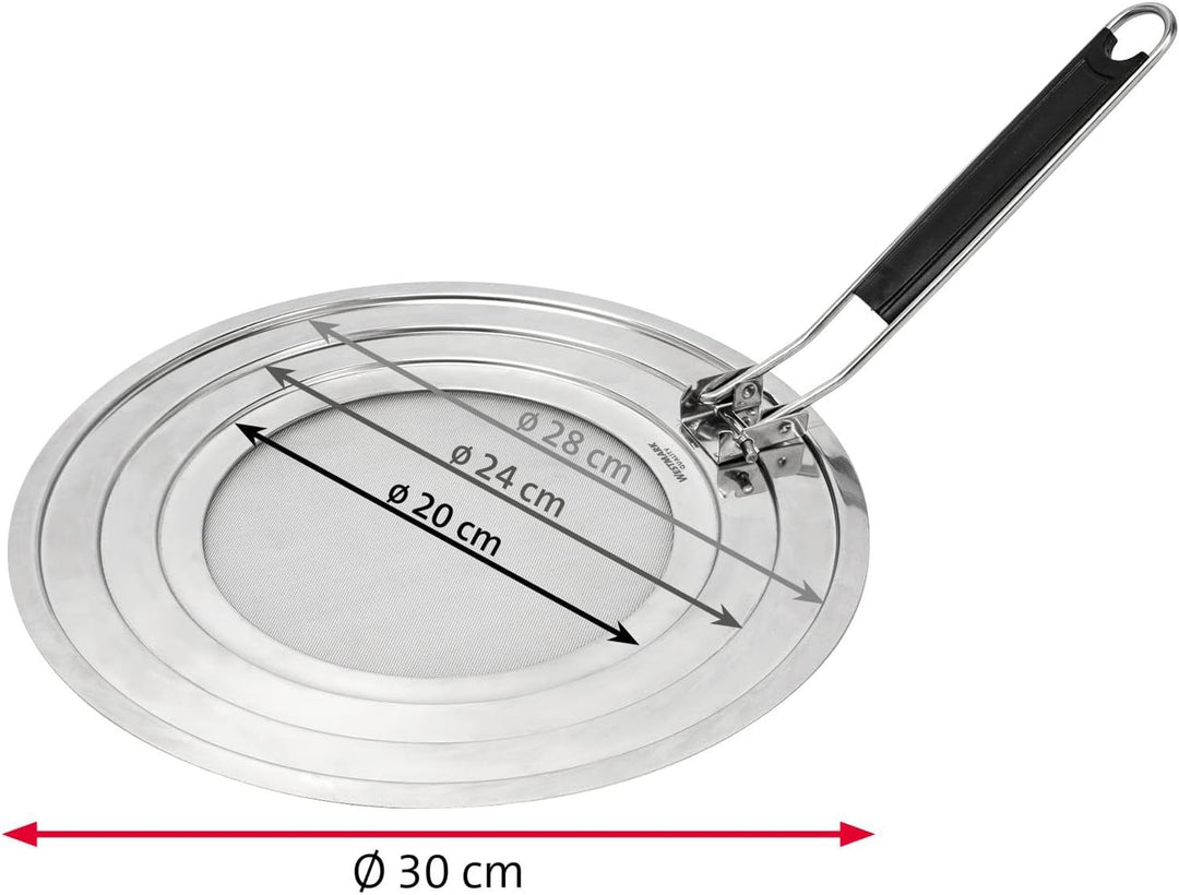 Westmark Spritzschutz, Für Töpfe und Pfannen mit Ø 20, 24 und 28 cm, Hitzeisolierter Griff, Rostfrei