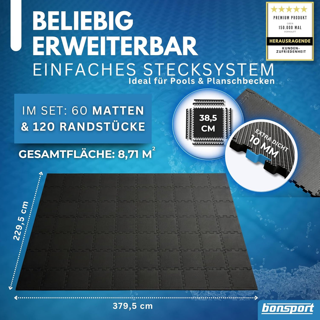 bonsport Pool Unterlegmatte Poolmatte 60 Stück - Bodenschutz Matte für den Pool/Planschbecken - Bode