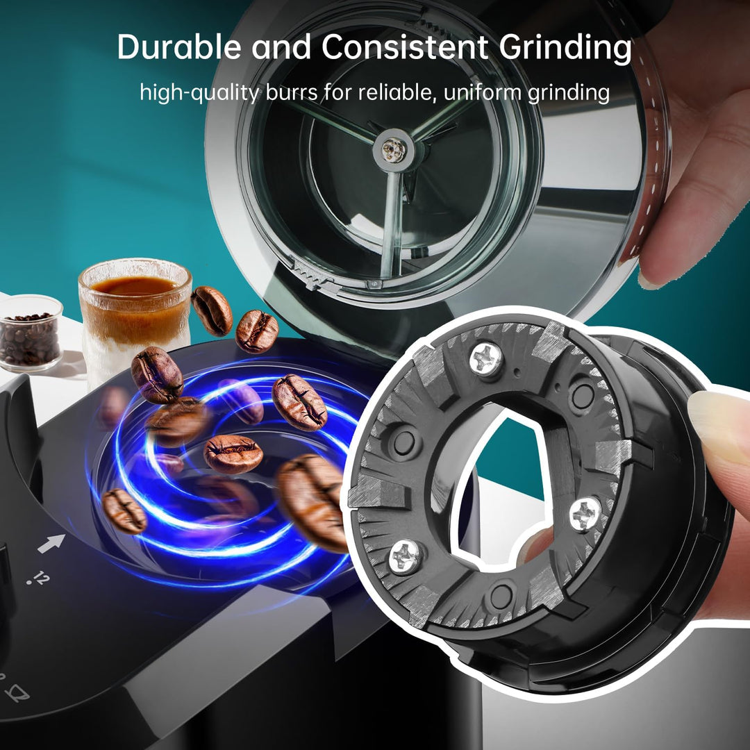 Wancle Elektrische Kaffeemühle - Einstellbarer scheibenmahlwerk kaffeemühle für Kaffeebohnen mit 28