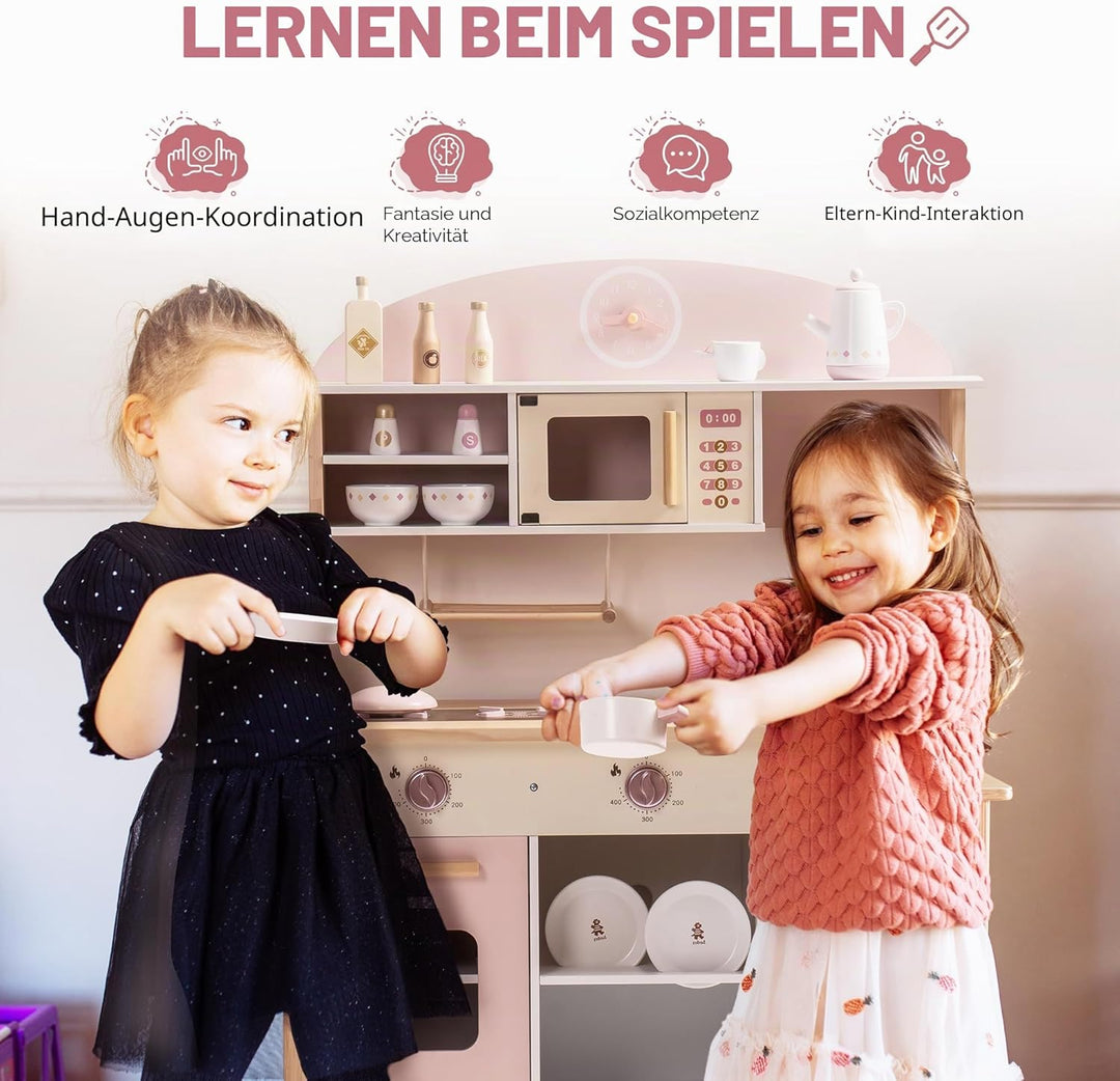 ROBUD Spielküche für Kinder Kleinkinder, Spielküche aus Holz mit realistischem Zubehör, Spielzeugküc