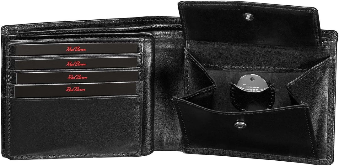 Portemonnaie Geldbörse Herren Red Baron Schwarz Echt Leder RB-WT-006-03