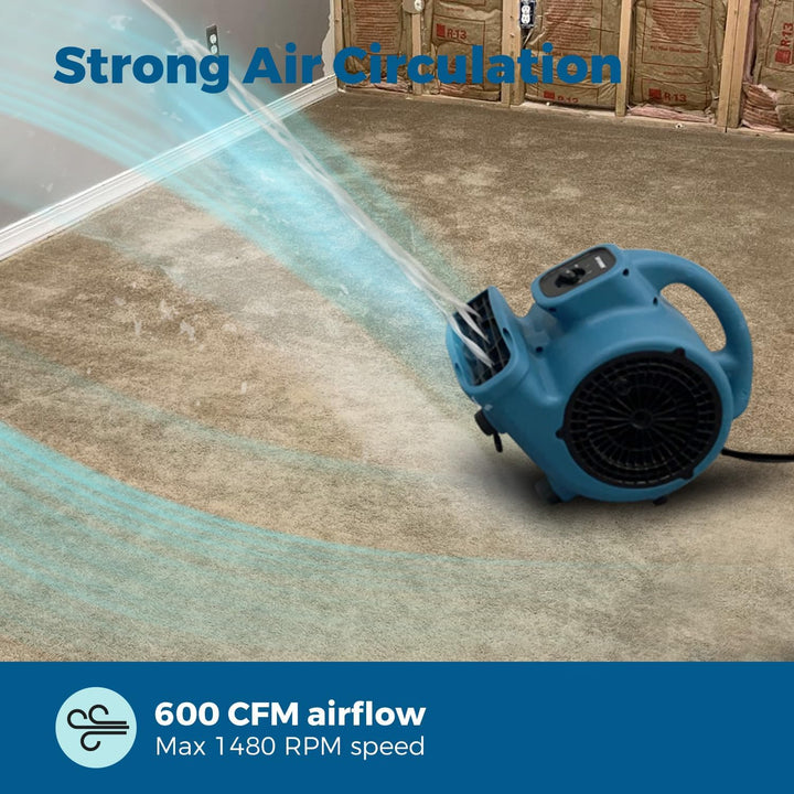 XPower P-80A Mighty Centrifugal Air Mover, Carpet Dryer, Floor Fan, Blower, Stackable, Daisy Chain,