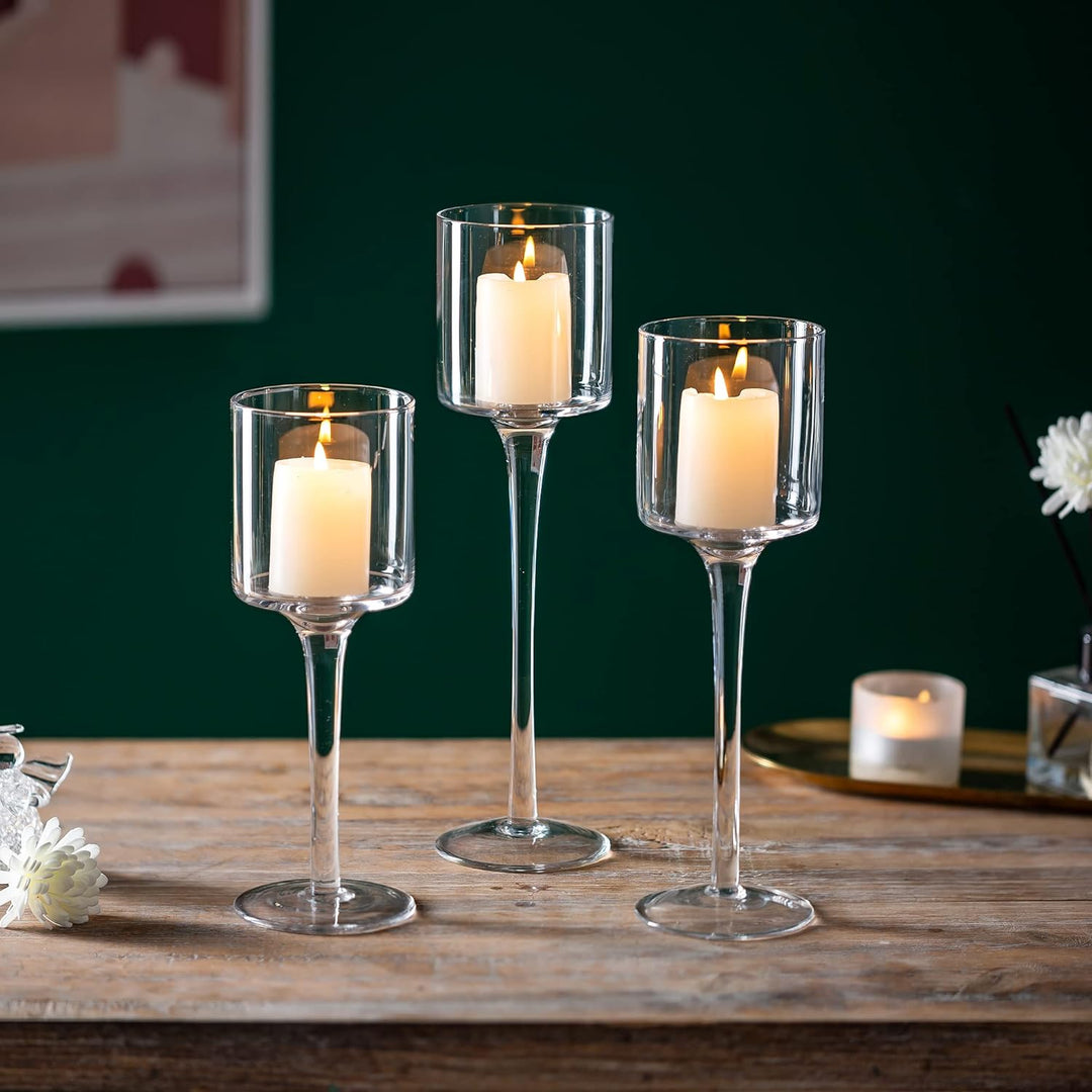 Sziqiqi 6 Stück Teelichthalter Glas - Elegante Kerzenständer Hohe Kerzenhalter Stumpenkerzen Windlic