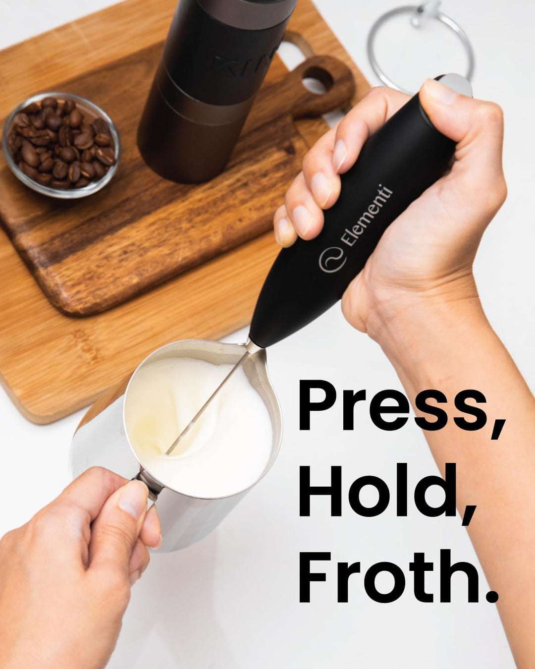 Elementi Tragbarer elektrischer Milchaufschäumer, Matcha-Schneebesen, Milchaufschäumer für Kaffee-Au