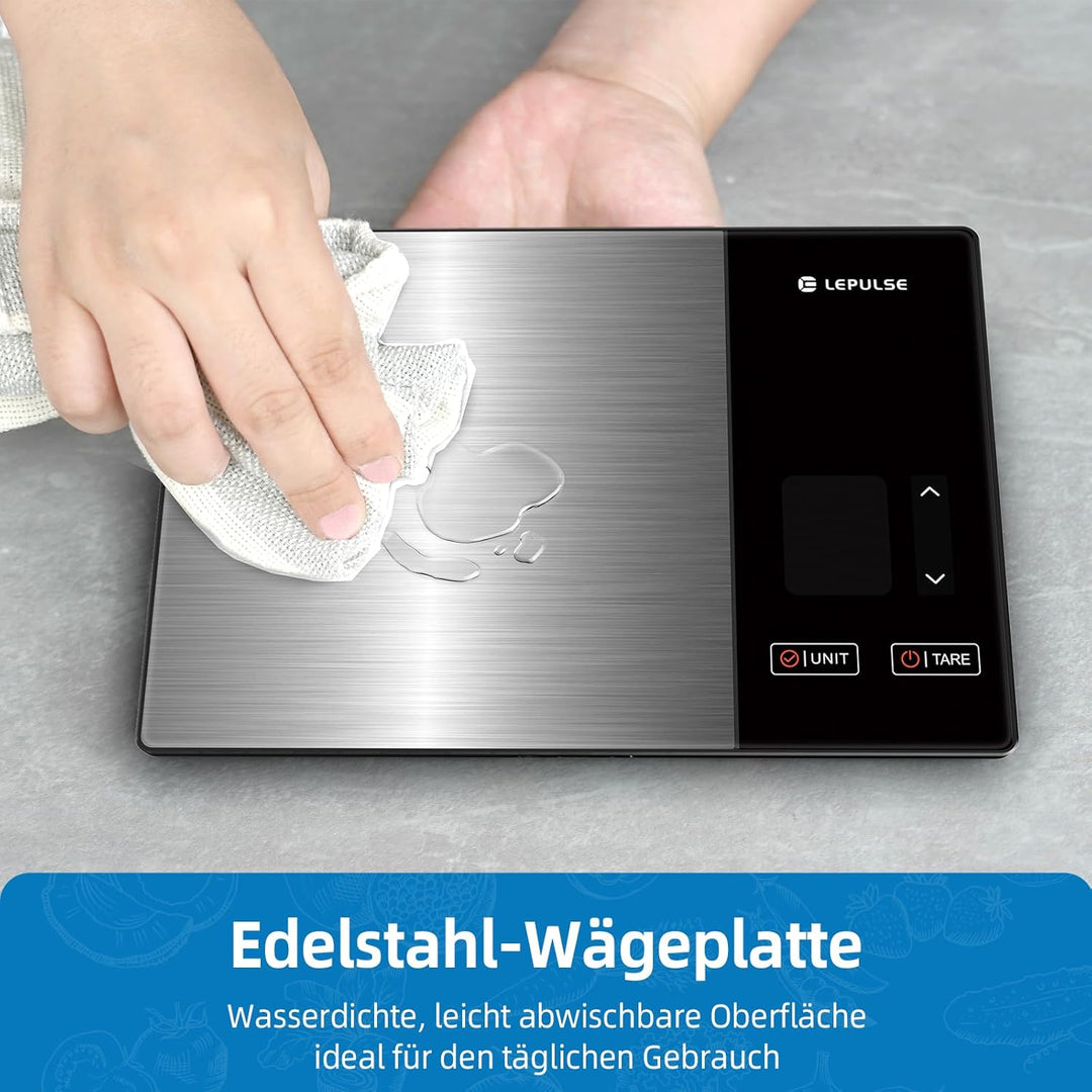 Digitale Küchenwaage mit Nährwertberechnung, Lebensmittelwaage mit 24 Nährwertanalyse, 5kg Edelstahl