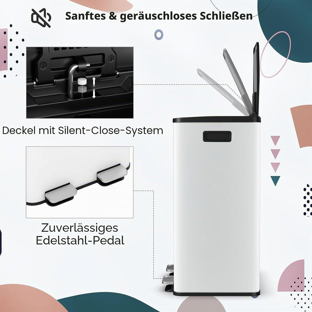 LIFEZEAL 60 L Mülleimer, Abfalleimer für Mülltrennung mit 2 Fächern, Müllsammler mit Deodorant, Deck