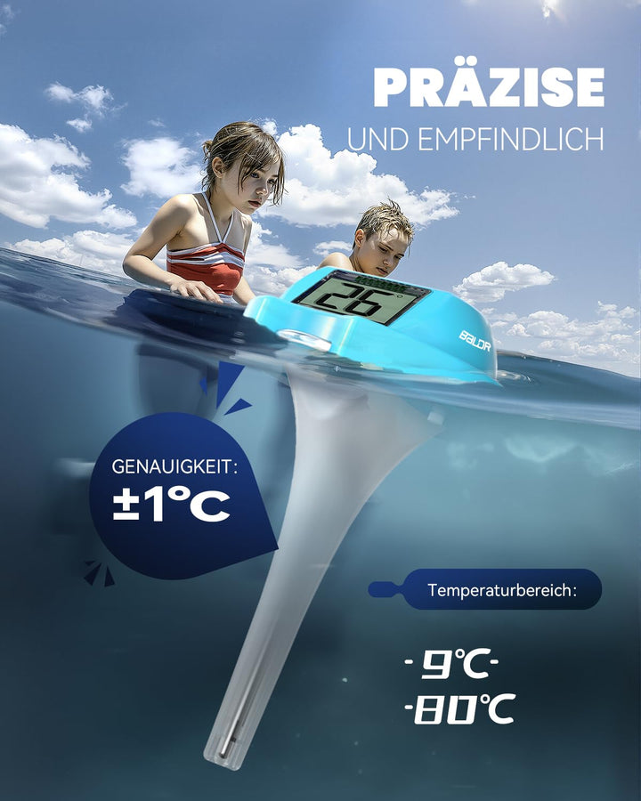 BALDR Solar Schwimmendes für Pool mit zwei grossen Displays | IPX7 wasserdichter digitaler Temperatu