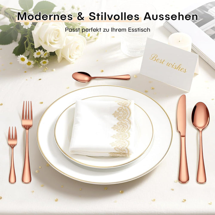 HONKKU Besteck Set 6 Personen, 30 Teilig Roségold Besteckset mit Messer Gabel Löffel, Essbesteck Set