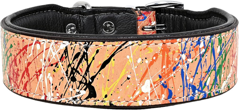 MICHUR Graphiti Braun Bunt gesprenkelt, Hundehalsband Leder, Lederhalsband Hund, Halsband, Leder, da