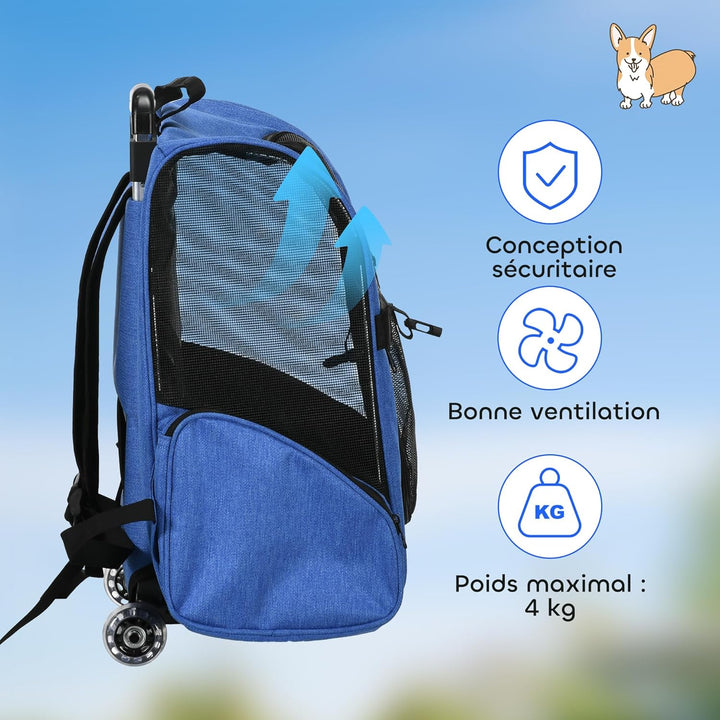 PawHut Transporttasche mit Rollen für Hunde, 2 in 1, Trolley, Rucksack für Hunde und Katzen, mit Tel