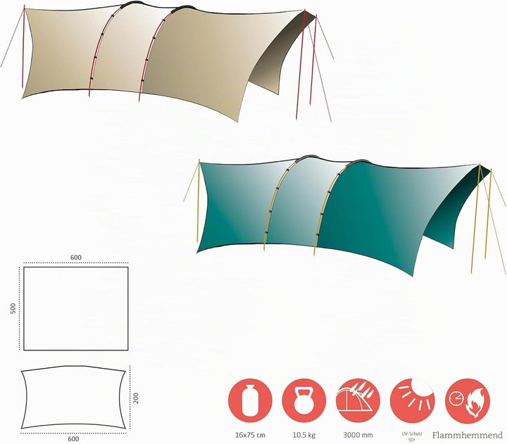 Grand Canyon TAHUTA Shelter 4 - Tarp/Sonnensegel 500 x 400 cm - Rechteckige Form, UV50+, Wasserdicht