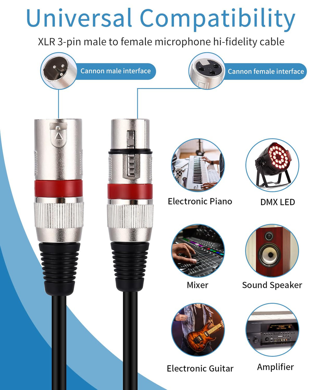 6 Stück 5M XLR Kabel Premium Symmetrisches XLR Mikrofonkabel, Pin DMX Microphone Signal Cable Connec