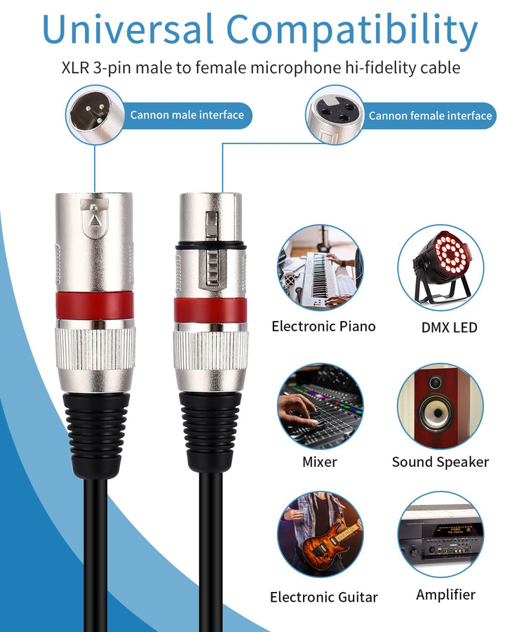 6 Stück 5M XLR Kabel Premium Symmetrisches XLR Mikrofonkabel, Pin DMX Microphone Signal Cable Connec