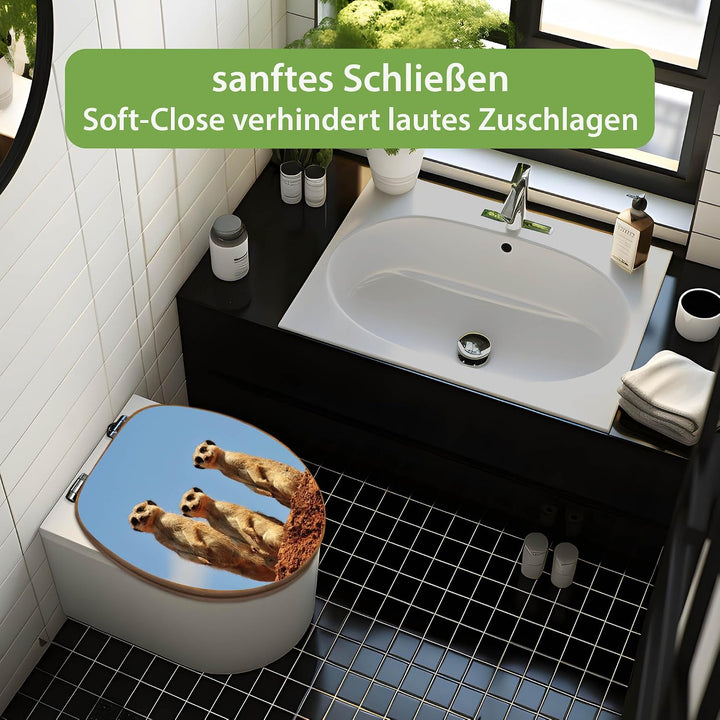 banjado Design WC Sitz Bambus Absenkautomatik 45,8x37,5cm - Toilettendeckel mit Absenkautomatik Holz