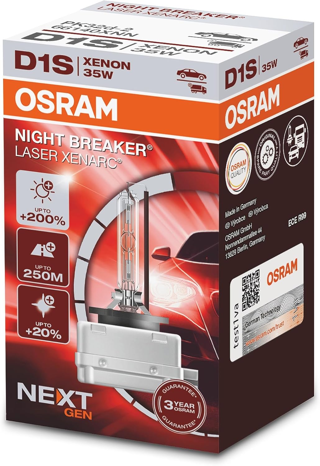 OSRAM XENARC NIGHT BREAKER LASER D1S Next Generation, +200 % mehr Helligkeit, HID Xenon-Scheinwerfer
